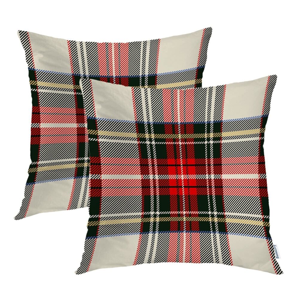 7767 Scottish Tartan Throw Pillow Covers,Green Wool Plaid Symmetric Square